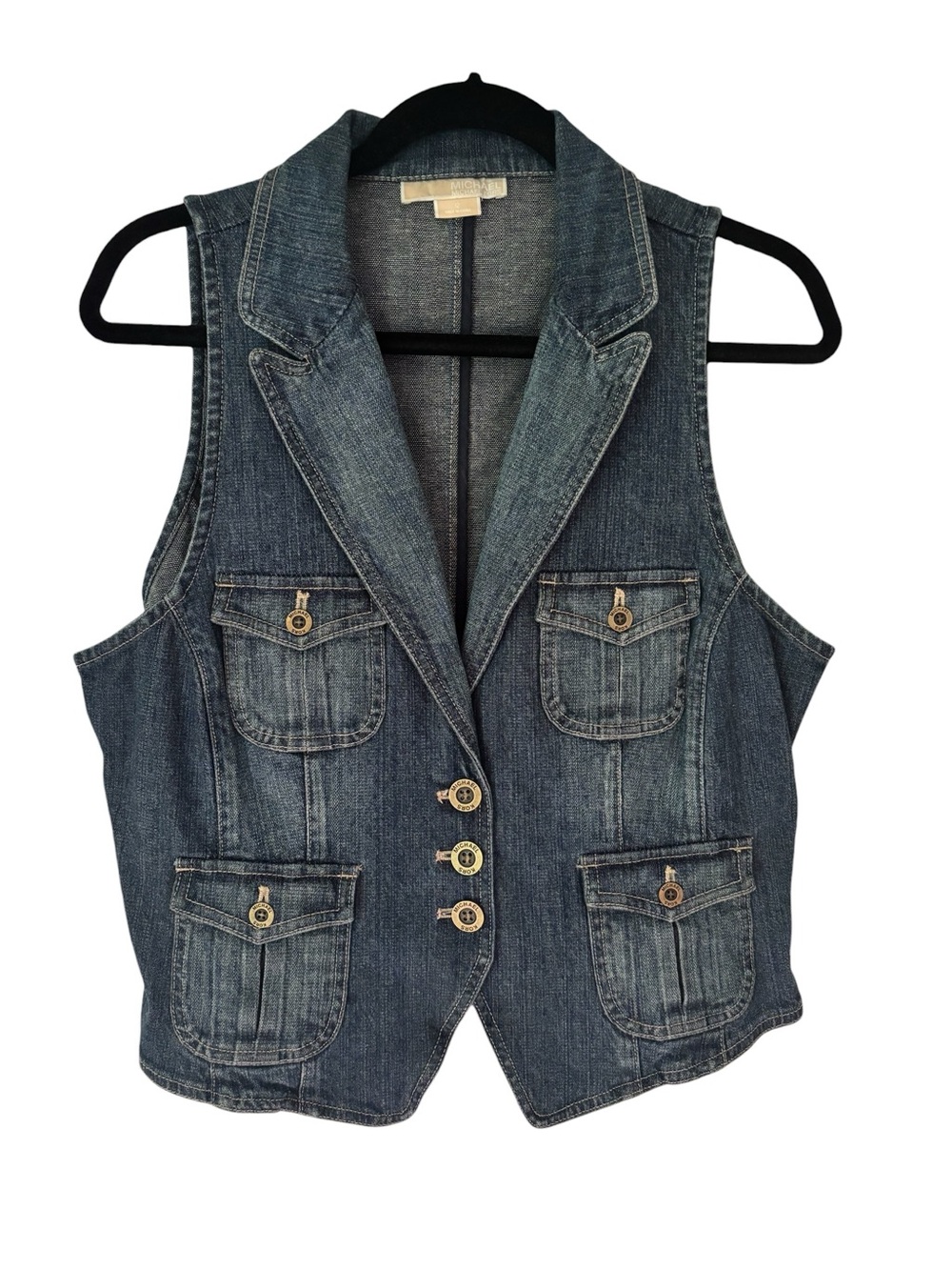 Michael Kors Blue Denim Vest with Notch Lapel